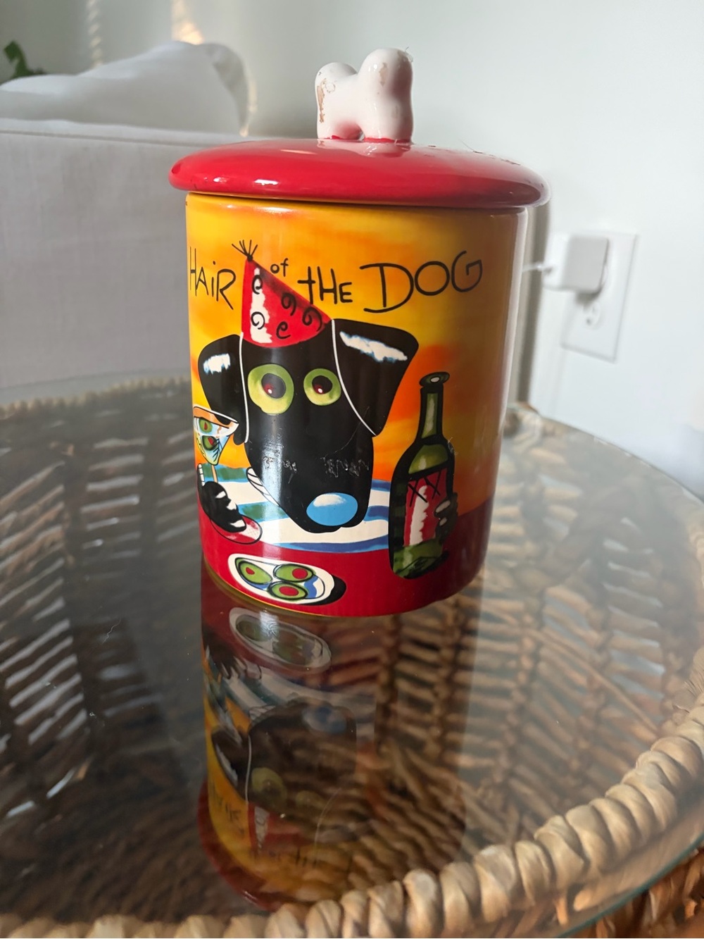 Naylor Designs Dog Canister with Red Lid - 'Hair of the Dog' Artwork Rare